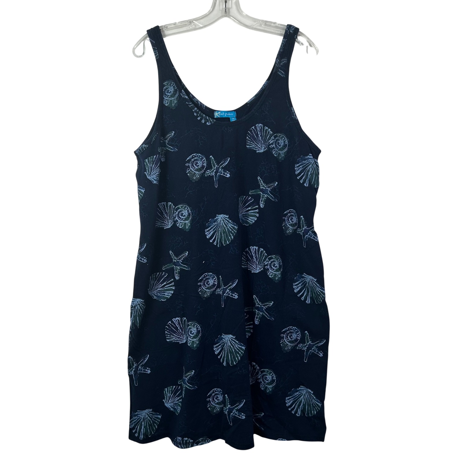 Fresh Produce Navy Blue Seashell Starfish Tank Dress Pockets Xxl Made In Usa